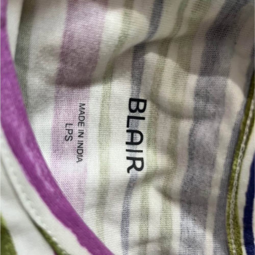 Blair Women's Long Sleeve Striped Tee - Purple, Green, White. BRAND NEW - Picture 2 of 3